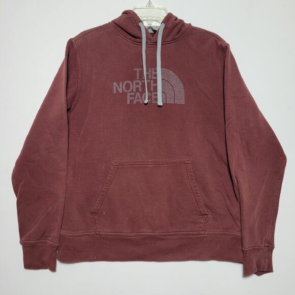 The North Face TNF Maroon Grey logo Pullover Hoodie Mens Size Medium Y2K - Picture 1 of 12
